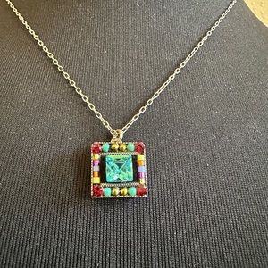 Vintage Firefly Teal Square Necklace